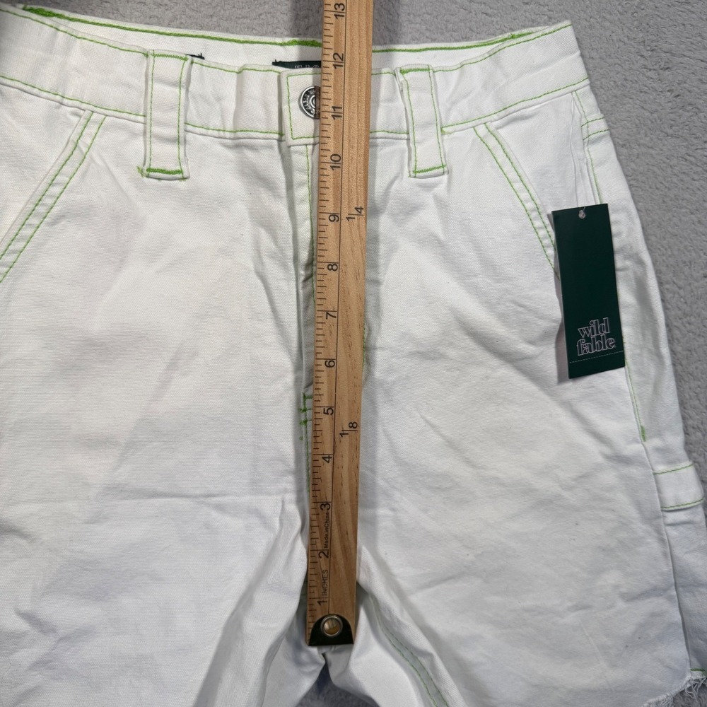 Wild Fable Canvas Workwear Shorts Womens 0 White Neon Green Contrast Stitch NWT - Picture 6 of 7